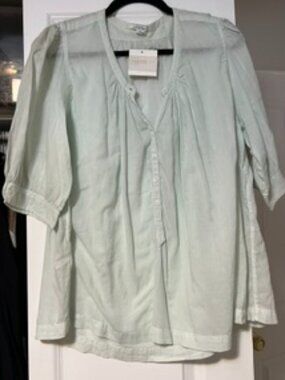 NWT Eze Sur Mer Lightweight Aqua 100% Cotton Flowy Blouse Size Large